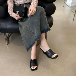 Dép Đế Dày Cao Gót Mũi Vuông Hở Mũi Đơn Giản AG28