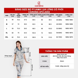 5PCL06 Bộ pijama nữ CARDINA chất liệu lụa satin lửng phối ren thoáng mát basic 5PCL06
