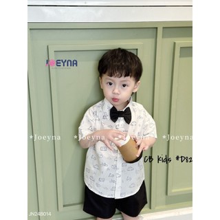 Bộ sơ mi họa tiết oto kèm nơ cho bé - set công tử cho bé trai 8-28kg