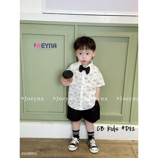 Bộ sơ mi họa tiết oto kèm nơ cho bé - set công tử cho bé trai 8-28kg