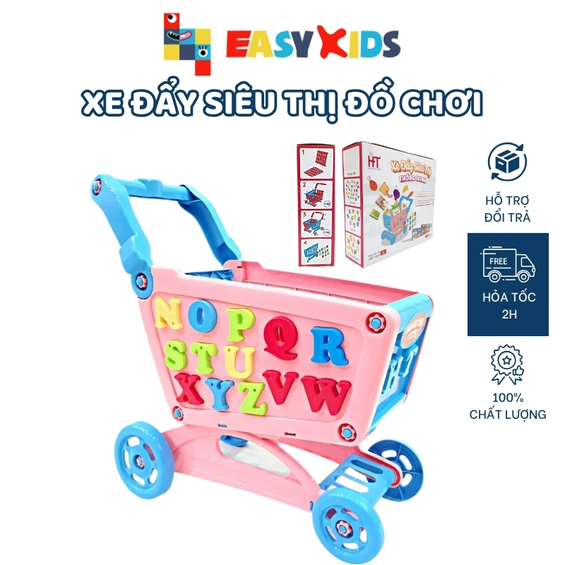 Xe Đẩy Siêu Thị Đồ Chơi Thông Minh Cho Bé Kèm Phụ Kiện Bảng Chữ Cái, Chữ Số, Que Tính...