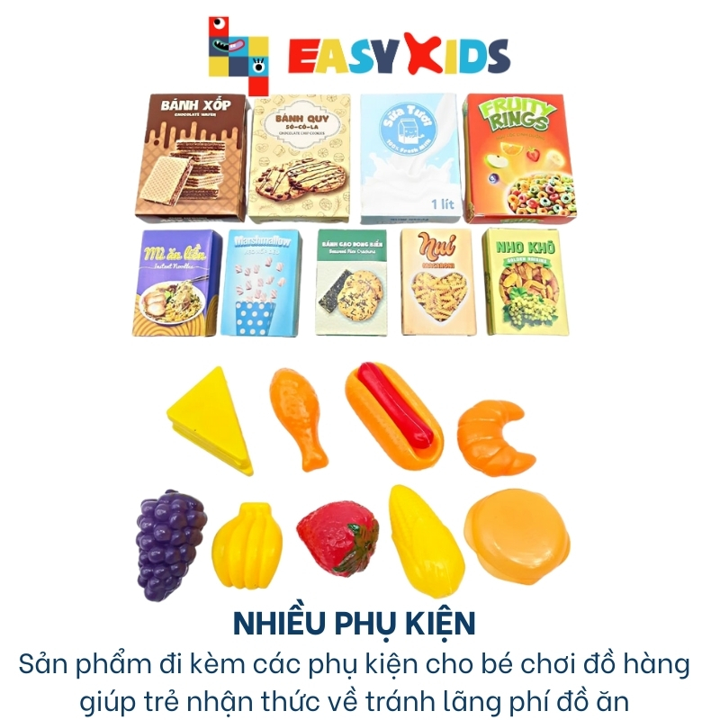 Xe Đẩy Siêu Thị Đồ Chơi Thông Minh Cho Bé Kèm Phụ Kiện Bảng Chữ Cái, Chữ Số, Que Tính...