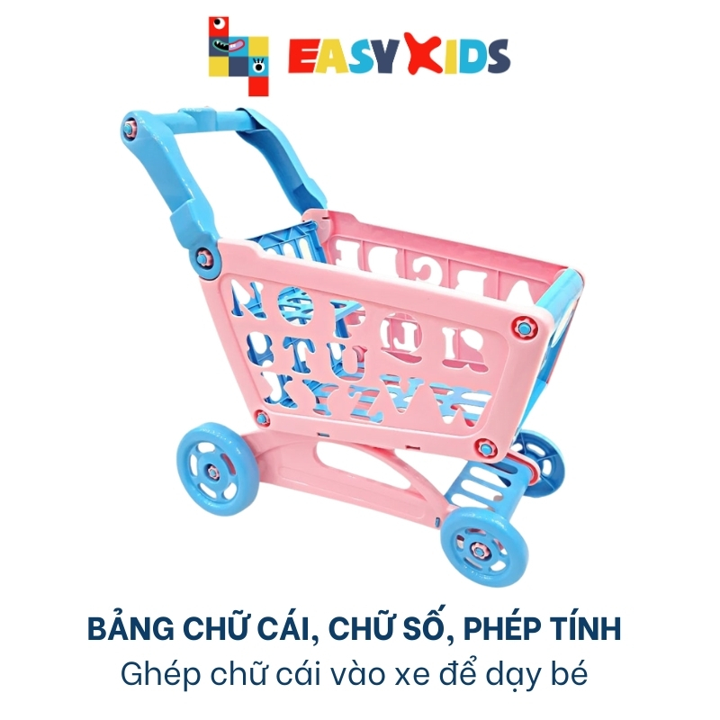Xe Đẩy Siêu Thị Đồ Chơi Thông Minh Cho Bé Kèm Phụ Kiện Bảng Chữ Cái, Chữ Số, Que Tính...