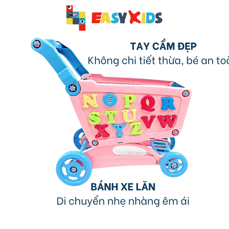 Xe Đẩy Siêu Thị Đồ Chơi Thông Minh Cho Bé Kèm Phụ Kiện Bảng Chữ Cái, Chữ Số, Que Tính...