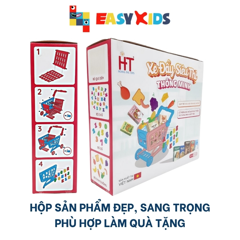 Xe Đẩy Siêu Thị Đồ Chơi Thông Minh Cho Bé Kèm Phụ Kiện Bảng Chữ Cái, Chữ Số, Que Tính...