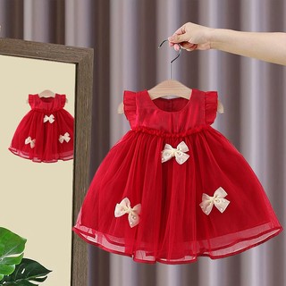 Váy dự tiệc bé gái phom chữ A  6th-3 tuổi Váy đầm bé gái sinh nhật thôi nôi phối nơ D974