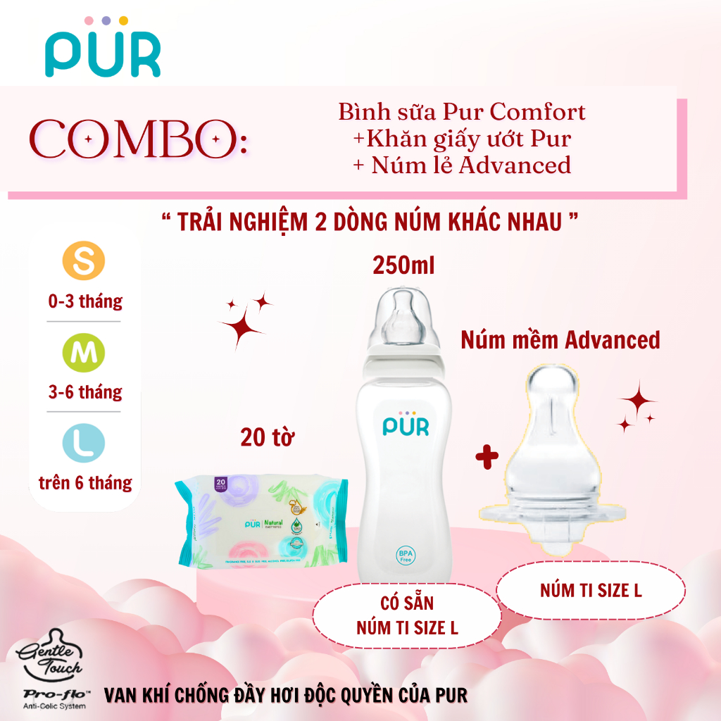 Ảnh Bình sữa Pur Comfort + núm mềm Advanced + khăn 20 tờ 3