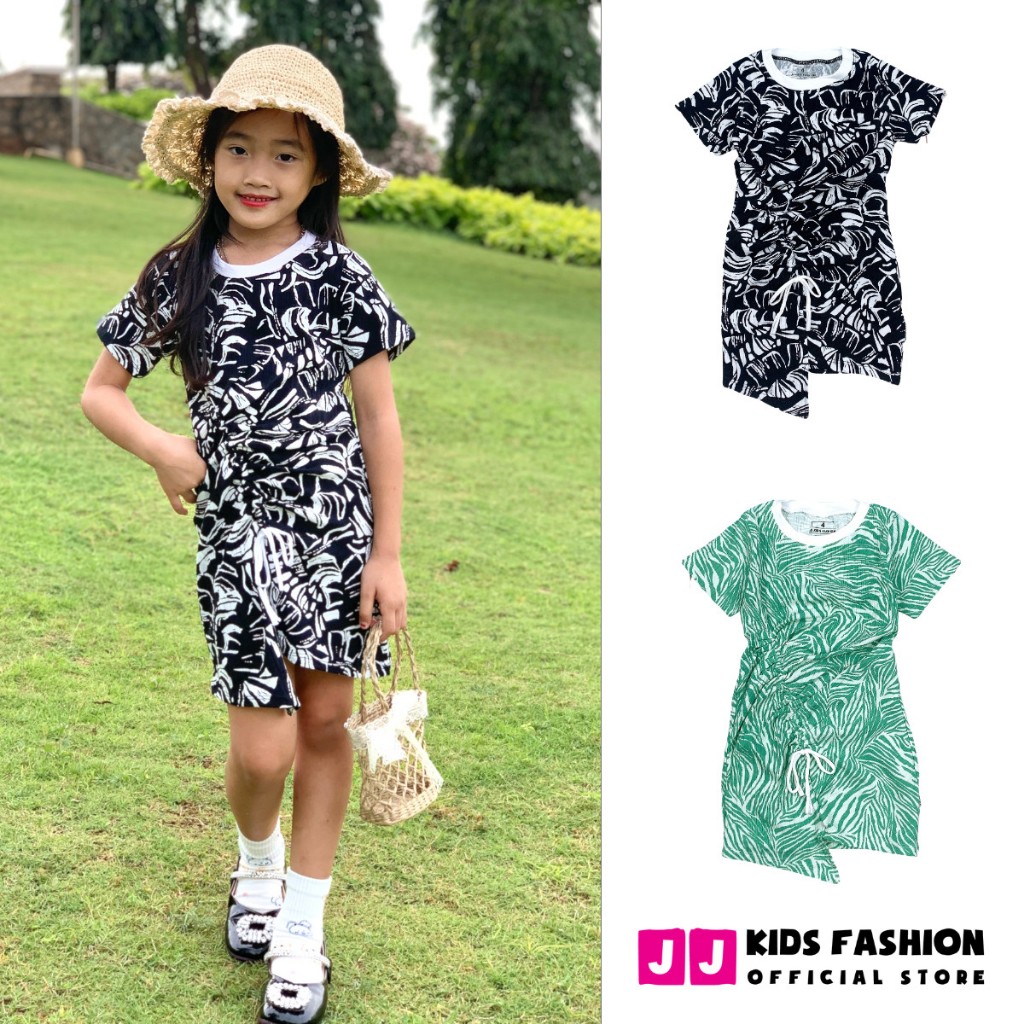 Váy mùa hè cho bé JJ Kids, thun gân, nhún rút dây thời trang cho trẻ em 2 đến 12 tuổi