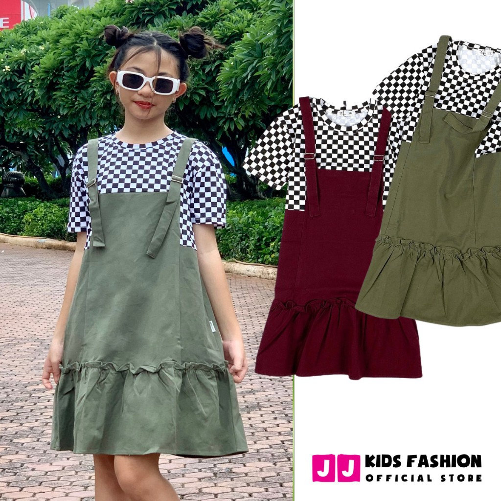 Đầm giả yếm cho bé gái chất vải kaki thun co giản size đại điệu đà đáng yêu - JJ Kids