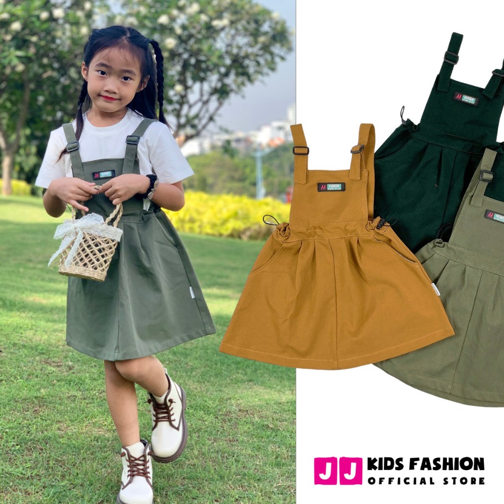 Váy yếm cho bé, set váy đầm bé gái 2,3,4,5,6,7,8 tuổi kaki xinh xắn dễ thương đáng yêu | JJ Kids