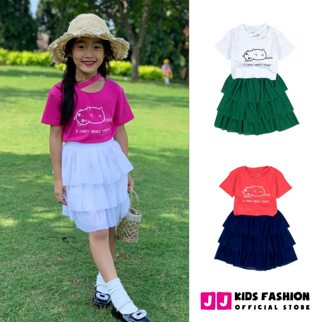Bộ váy mùa hè cho bé JJ Kids, xếp tầng màu sắc dễ thương đáng yêu cho trẻ em 2 đến 12 tuổi