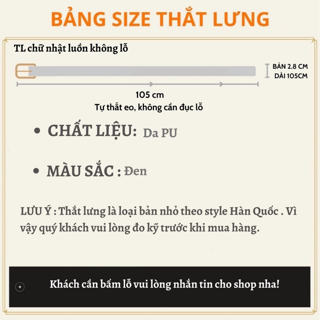 Thắt Lưng Nam Nữ Luồn Không Cần Bấm Lỗ Chữ Nhật, Dây Nịt Học Sinh Bản 2.8Cm  Horizon
