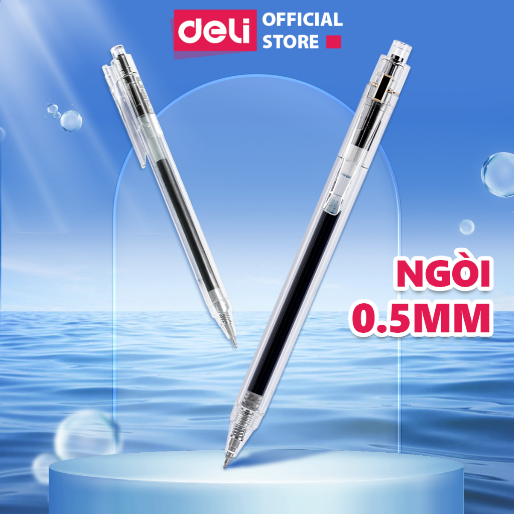 [MUA KÈM 1K] Bút Gel Deli Học Sinh Ngòi 0.5 Mực Đen Nhanh Khô Thiết Kế Vỏ Trong Suốt - có ngòi thay thế - 1 chiếc