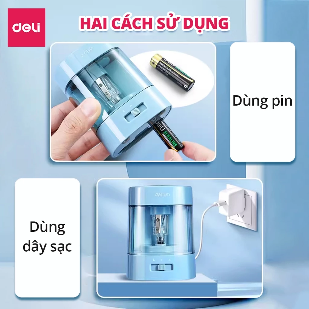 Gọt Bút Chì Điện Deli Deli Chuốt Chì Tự Động 3 Chế Độ Tiện Lợi Nhanh Chóng Phù Hợp Với Mọi Loại Chì