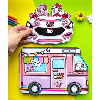 Đồ chơi Bóc dán Xe cắm trại công viên của bé Hello Kitty cùng cô bạn thân- Búp bê giấy Pighandmade