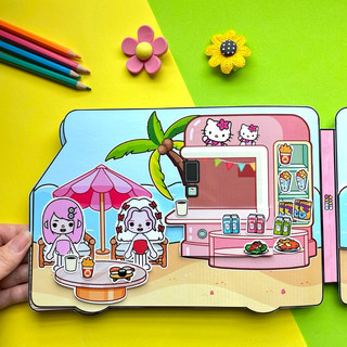 Đồ chơi Bóc dán Xe cắm trại công viên của bé Hello Kitty cùng cô bạn thân- Búp bê giấy Pighandmade
