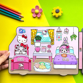 Đồ chơi Bóc dán Xe cắm trại công viên của bé Hello Kitty cùng cô bạn thân- Búp bê giấy Pighandmade