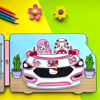 Đồ chơi Bóc dán Xe cắm trại công viên của bé Hello Kitty cùng cô bạn thân- Búp bê giấy Pighandmade