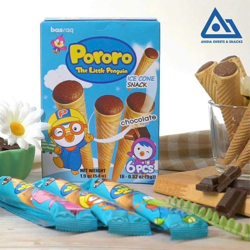 Bánh kem ốc quế Pororo vị sô cô la, dâu, chuối 54g Tibongstore