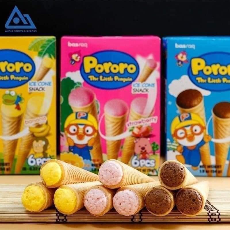 Bánh kem ốc quế Pororo vị sô cô la, dâu, chuối 54g Tibongstore