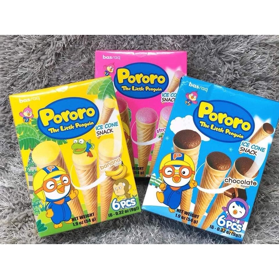 Bánh kem ốc quế Pororo vị sô cô la, dâu, chuối 54g Tibongstore
