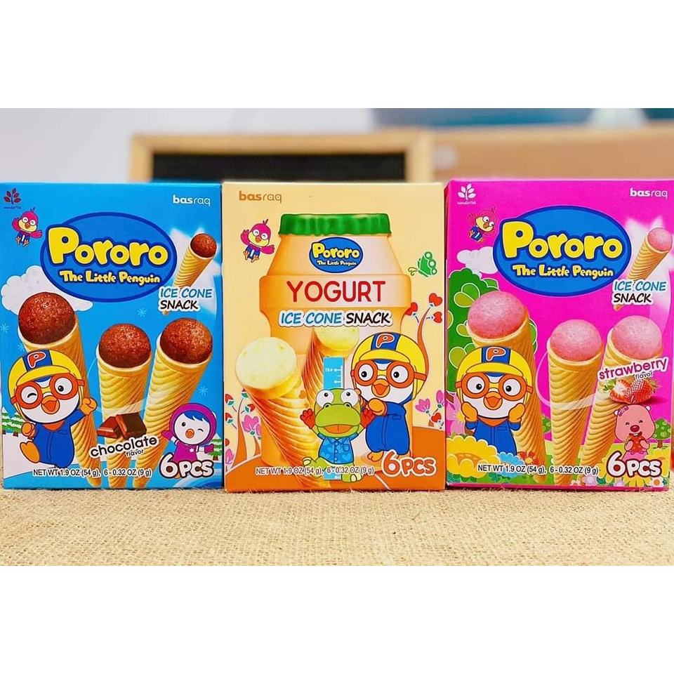 Bánh kem ốc quế Pororo vị sô cô la, dâu, chuối 54g Tibongstore