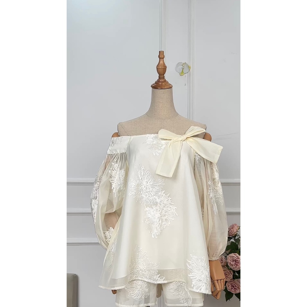 Set Áo Trễ Vai Tơ San Hô- P0863