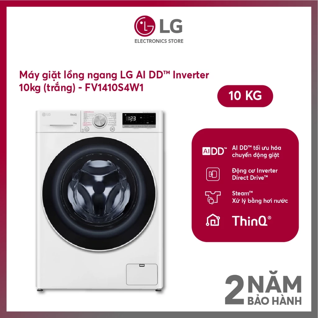 [Shopee - Lắp đặt 0Đ HN HCM] Máy Giặt LG Inverter 10 Kg FV1410S4W1 - Shopee Giao toàn quốc+chỉ lắp HN & HCM