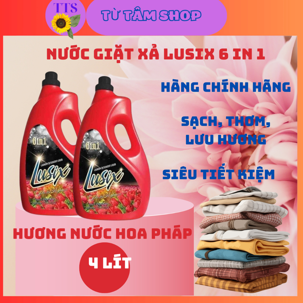 Nước giặt -nước giặt xả lusix 6 in 1- hương nước hoa pháp