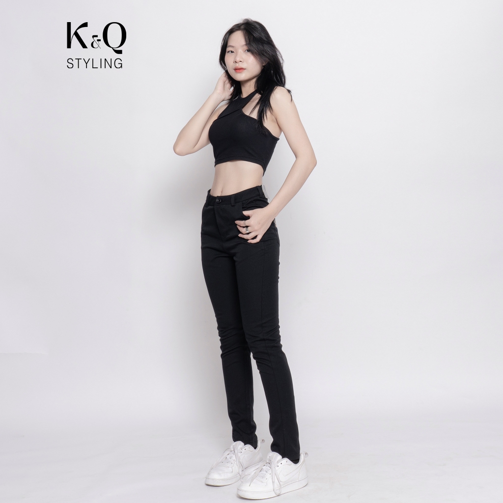 Ảnh Quần kaki nữ KQ STYLING ống đứng ôm dáng co giãn 4 chiều mềm mịn Đen cao cấp 1