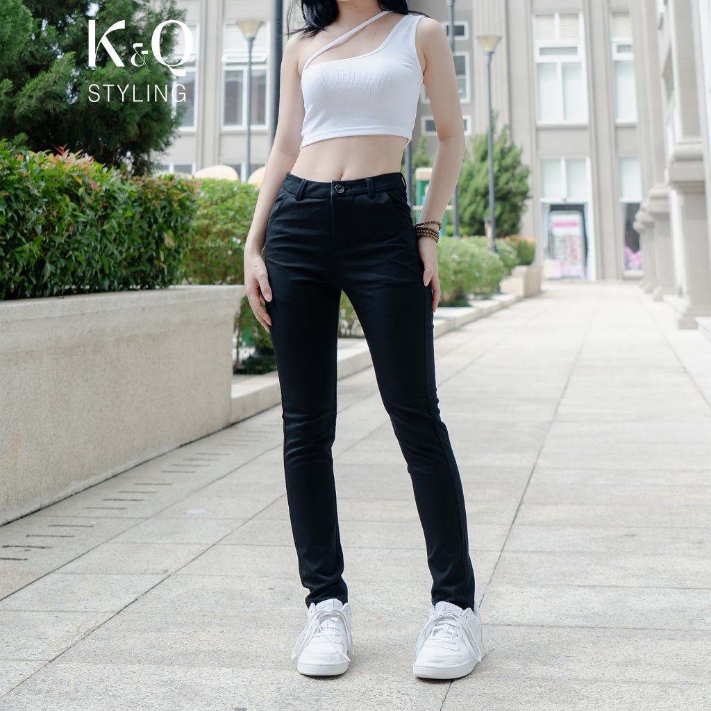 Ảnh Quần kaki nữ KQ STYLING ống đứng ôm dáng co giãn 4 chiều mềm mịn Đen cao cấp 2