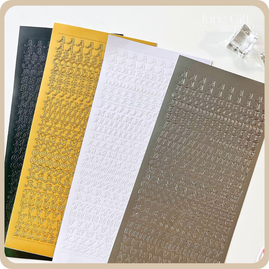 Sticker chữ cái màu trắng/gold/silver decor, trang trí sổ, bưu thiếp ...