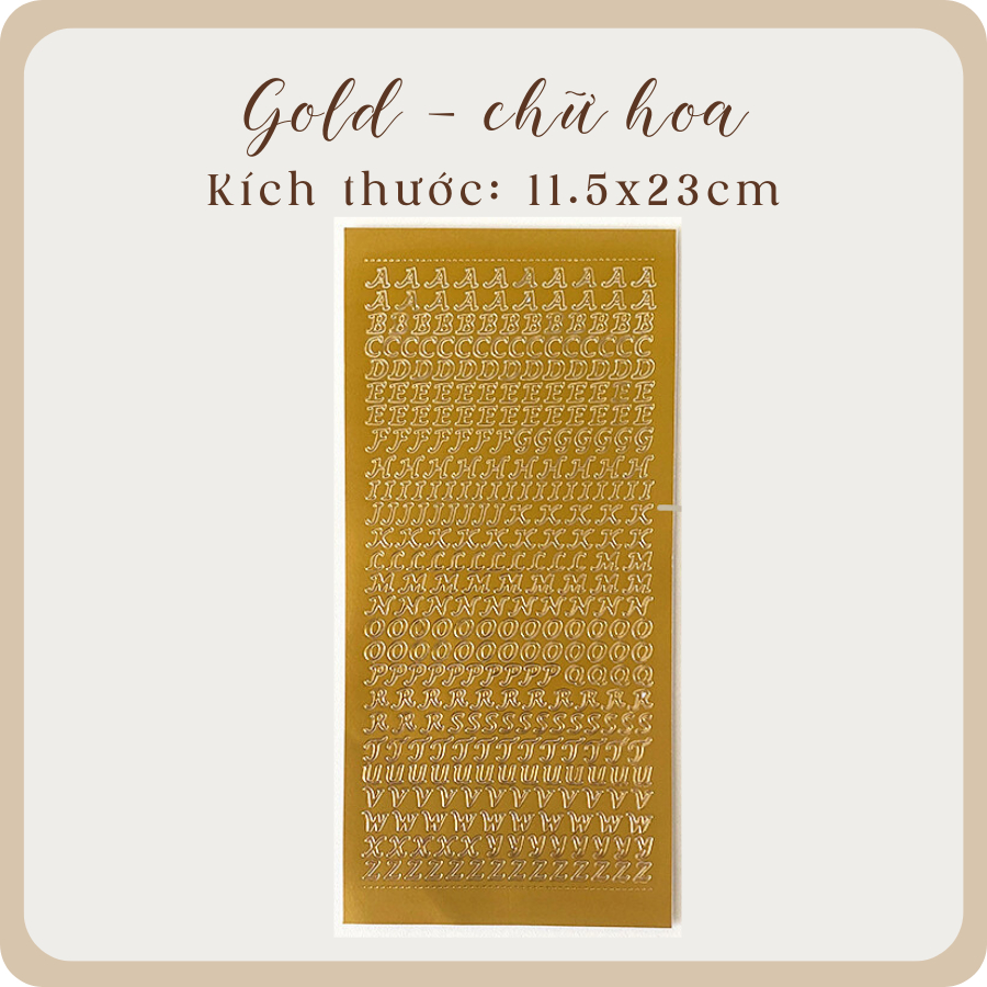 Sticker chữ cái màu trắng/gold/silver decor, trang trí sổ, bưu thiếp ...