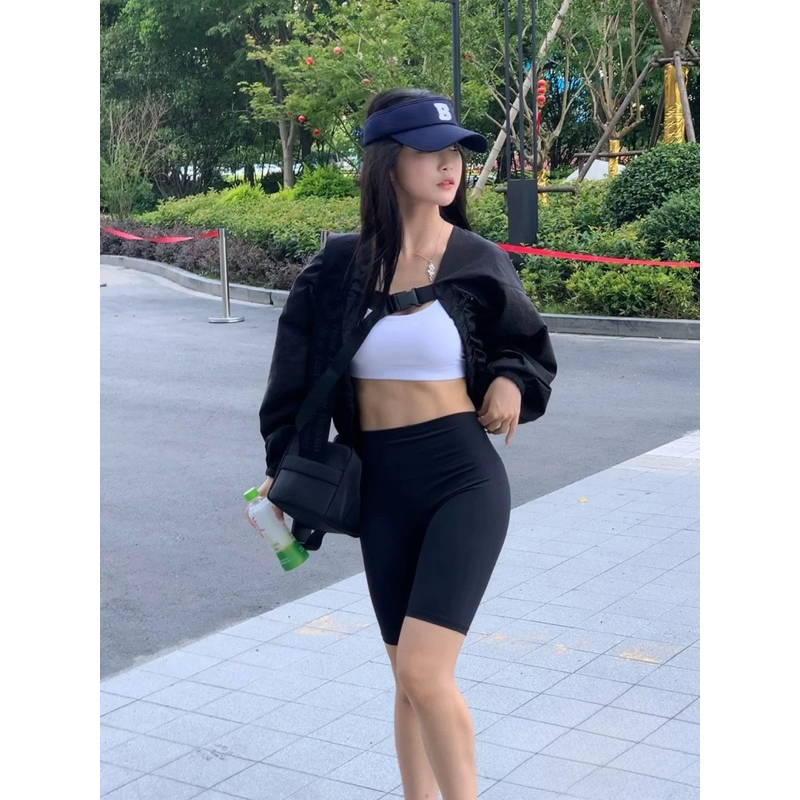 Quần biker tập Gym Yoga lửng ngang gối không đường viền cạp cao nâng mông