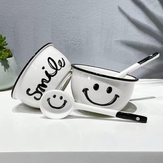 2 bộ bát mặt cười gốm sứ decor, set bát mặt cười 4 món phong cách Hàn Quốc