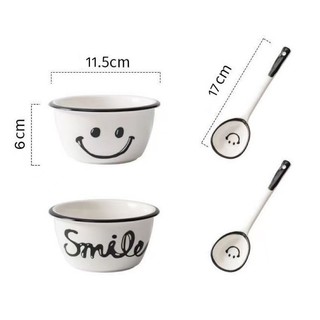2 bộ bát mặt cười gốm sứ decor, set bát mặt cười 4 món phong cách Hàn Quốc
