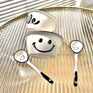 2 bộ bát mặt cười gốm sứ decor, set bát mặt cười 4 món phong cách Hàn Quốc