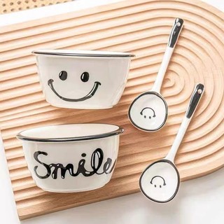 2 bộ bát mặt cười gốm sứ decor, set bát mặt cười 4 món phong cách Hàn Quốc