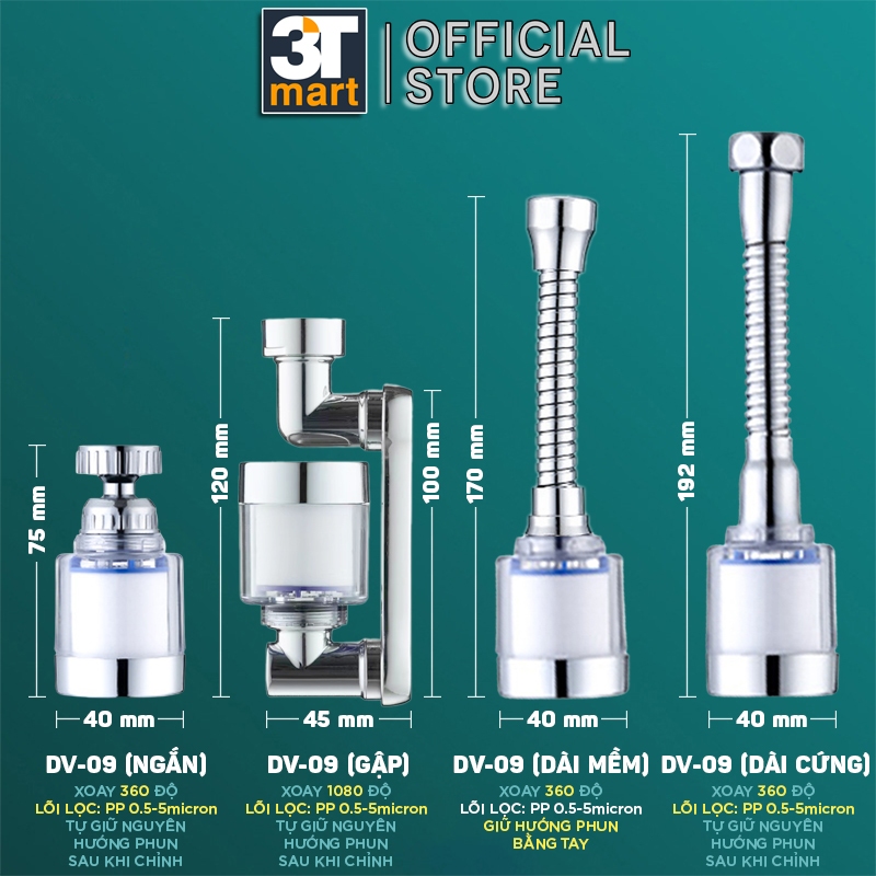 Ảnh Đầu vòi rửa bát chén tăng áp LỌC KHỬ CLO DƯ điều hướng xoay 360 độ C'MON DV-09 2