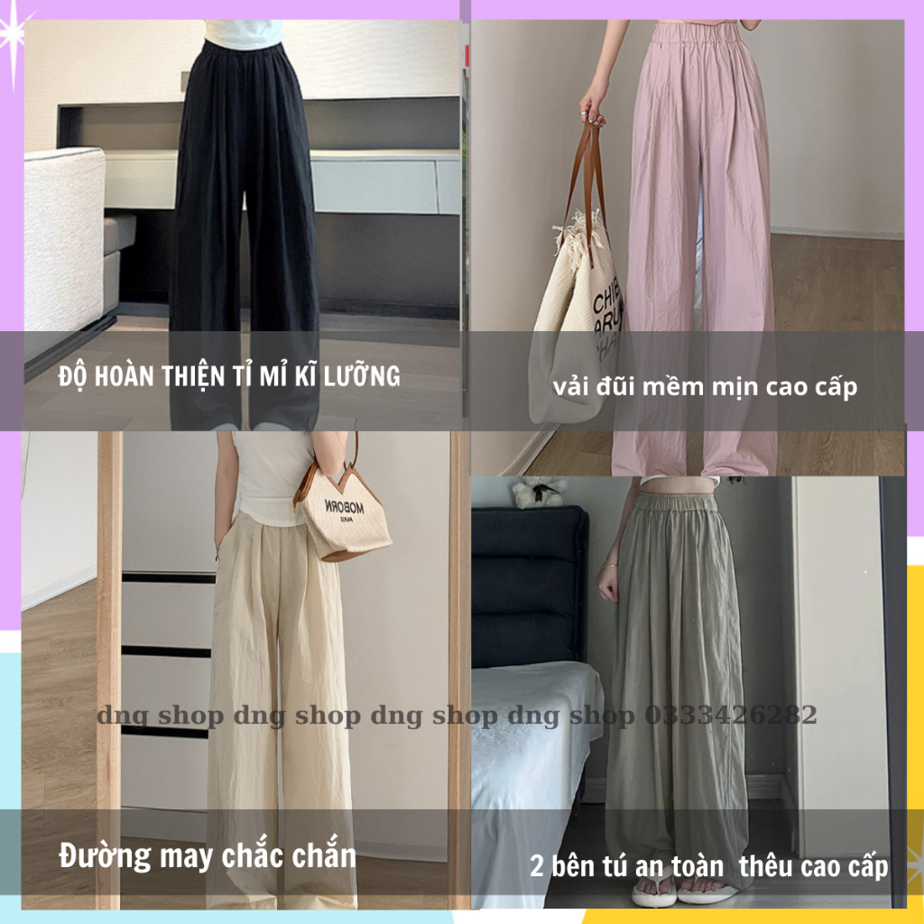 Quần Suông Ống Rộng Nữ Đẹp Lưng Cạp Cao VẢi Đũi,Quần Đứng Chất Đũi Mát lưng chun dây Rút xếp Ly Hàn Quốc Đen- DNG