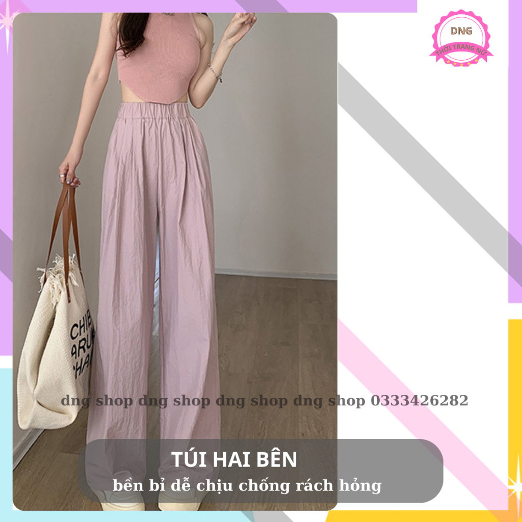 Quần Suông Ống Rộng Nữ Đẹp Lưng Cạp Cao VẢi Đũi,Quần Đứng Chất Đũi Mát lưng chun dây Rút xếp Ly Hàn Quốc Đen- DNG