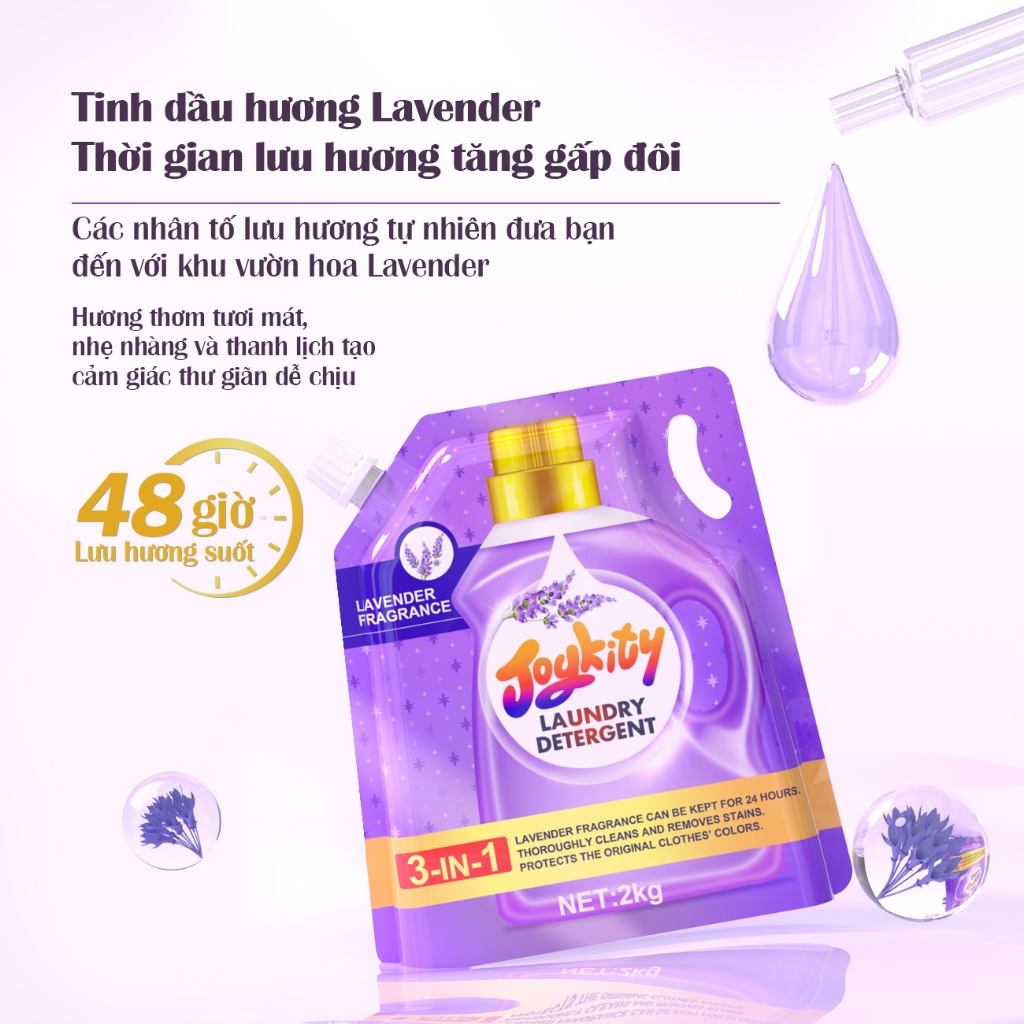 Ảnh Nước Giặt Joykity Hương Lavender Dịu Nhẹ An Toàn Cho Da / Hỗ Trợ Làm Sạch Vết Bẩn Ưu Việt / Lưu Hương 24 Tiếng 1