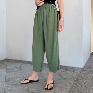Quần Baggy Ống Rộng Bigsize Dài 9 Tấc Cạp Chun Co Giãn Có Túi Hai Bên Vải Thun Gân Mềm Q18