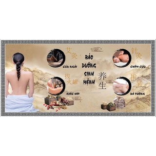 Tranh dán spa dưỡng sinh, gội đầu dưỡng sinh, ngâm chân thảo dược, tranh 3D dán tường in trên vải lụa (tặng kèm keo dán)
