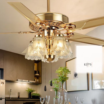 Quạt trần đèn, Quạt trần cánh thép 5 bóng trang trí phòng khách đẹp có remote từ xa tặng kèm bóng Led tiết kiệm điện
