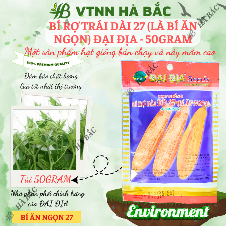 Hạt Giống Bí Rợ Trái Dài 27 (Bí Ăn Ngọn) Đại Địa - 50gram, Hạt Giống Nảy Mầm Tốt, Năng Suất Cao, Trông Quanh Năm