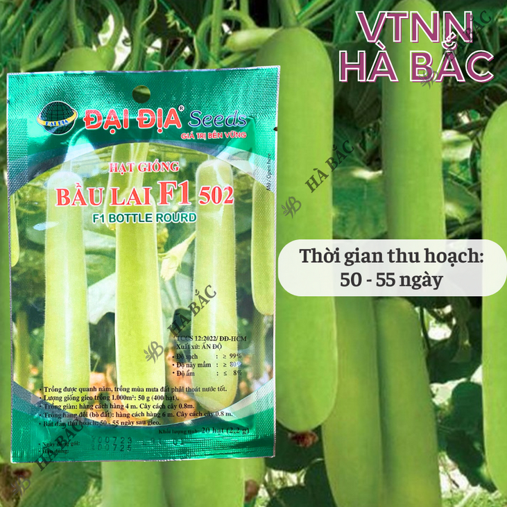 Hạt Giống Bầu Lai Trái Dài F1 502 Gói 2.2 Gram (20 Hạt) Đại Địa, Hạt Giống Nảy Mầm Tốt, Năng Suất Cao, Trông Quanh Năm