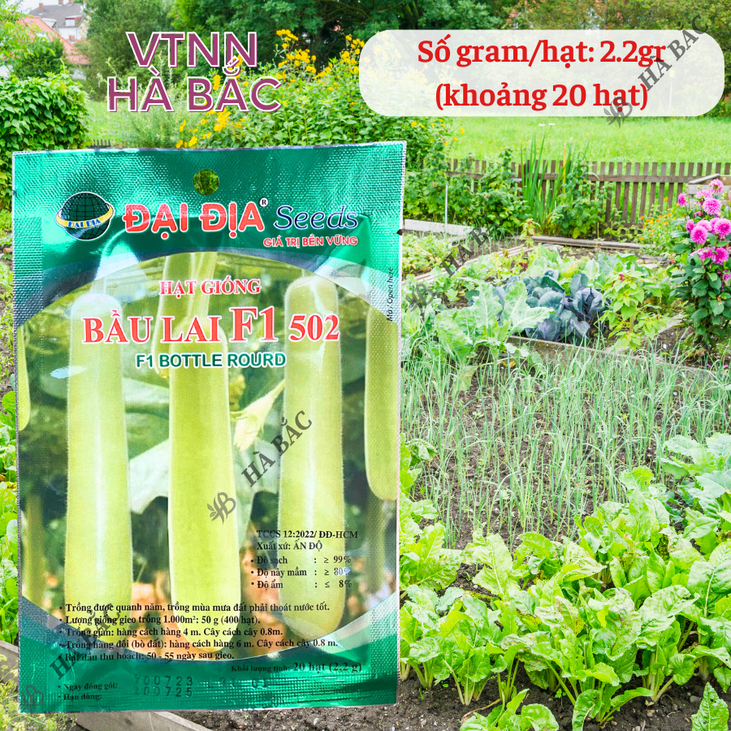 Hạt Giống Bầu Lai Trái Dài F1 502 Gói 2.2 Gram (20 Hạt) Đại Địa, Hạt Giống Nảy Mầm Tốt, Năng Suất Cao, Trông Quanh Năm