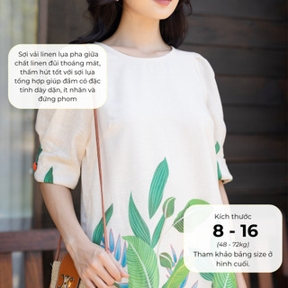 SWANLAKE | Váy Đầm Nữ Midi Suông Linen Lụa Cao Cấp Cổ Tròn Tay Bí Hoạ Tiết Hè Thoải Mái D11013