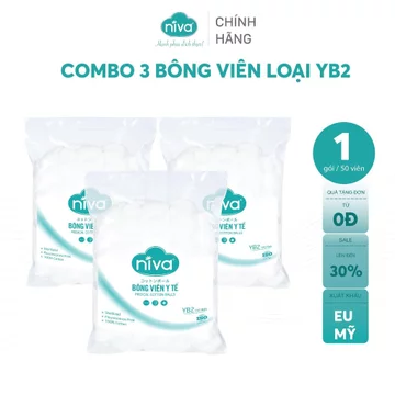 [Combo 3] Gói 100 Bông Gòn Viên Tròn Y Tế NIVA Yb2 Đường Kính 27mm Nhét Tai Cho Phụ Nữ Sau Sinh